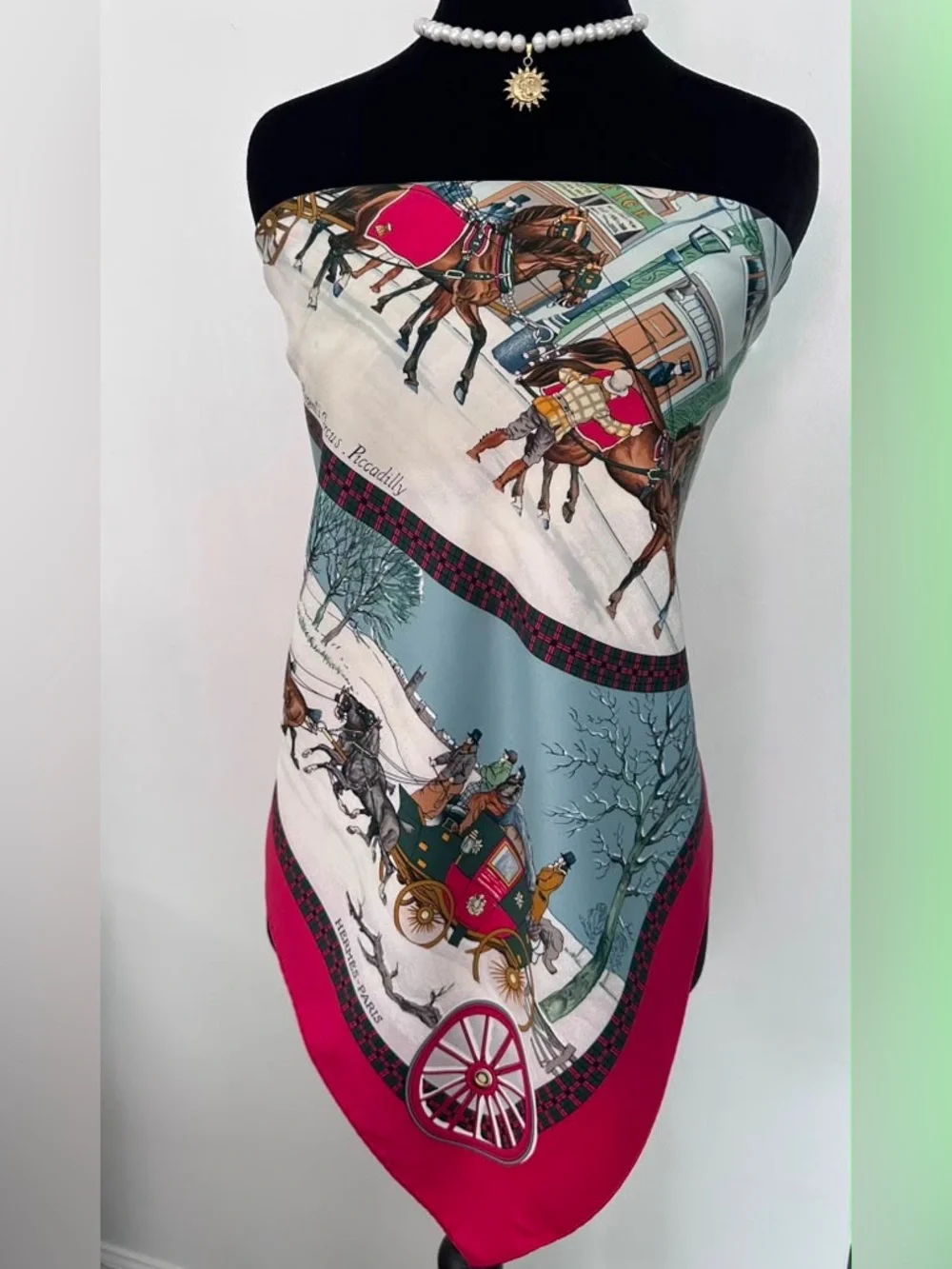 Hermes Silk Scarf Red White Hand Rolled Made in France